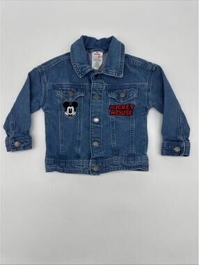 Disney 3T Denim Mickey Mouse Long Sleeve Embroidery Button Down Denim Jacket